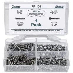 Hot Sale ???? Auveco Phillips Oval HD Tap Screws Chrome 115 Pieces FP-108 ????